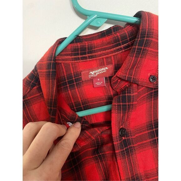 Men’s Arizona Red And Black Plaid Button Down‎ Shirt Size Small - Picture 2 of 6